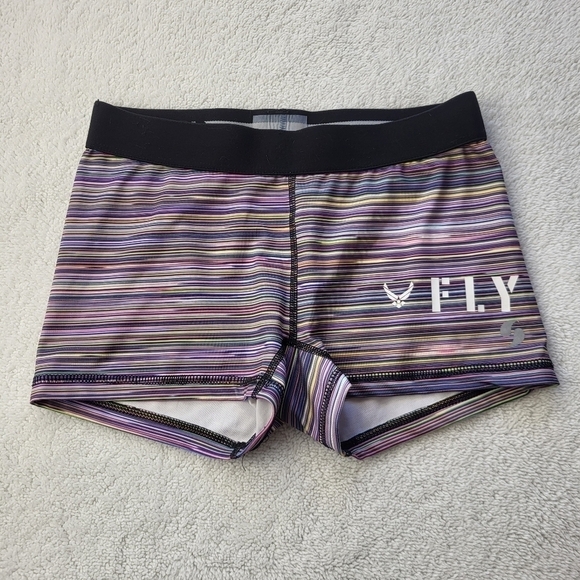 Soffe Pants - Soffe Fly Compression Shorts Purple Hued Stripes Women's Size Small